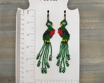 Beaded Quetzal bird earrings