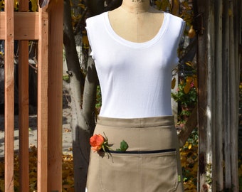 Falda de medio delantal de sarga / Delantal de sarga / Delantal de jardinería / Delantal de cocina / Delantal floral / Delantal de cocina / Delantal de utilidad