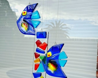 Blue Glass BEACH theme fish SUNCATCHER WINDCHIME  Aussie made