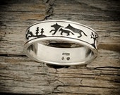 Wolves Ring Wolf Ring Engraved Wolf Ring 925 Sterling Silver