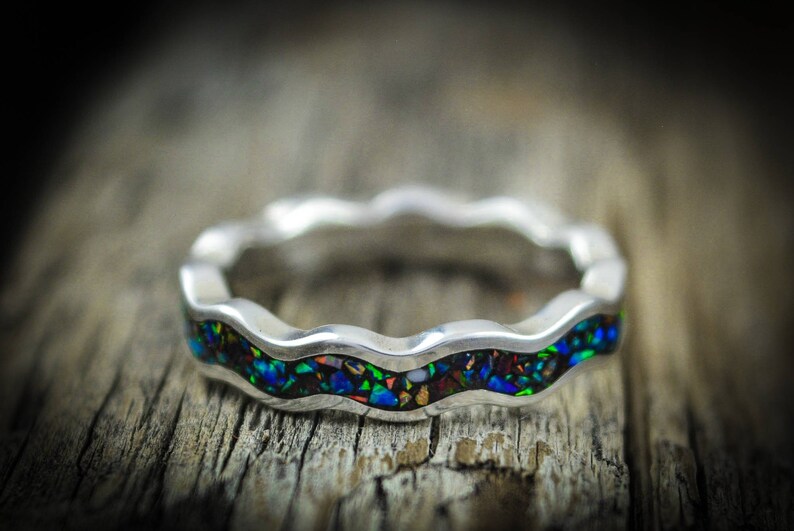 Wave Ring with Galaxy Opal 925 Sterling Silver Ring