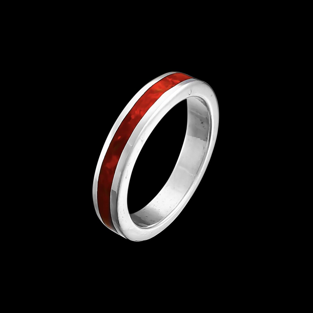 Red Opal Size 4 Ring 925 Sterling Silver Thin Band Ring Red Etsy