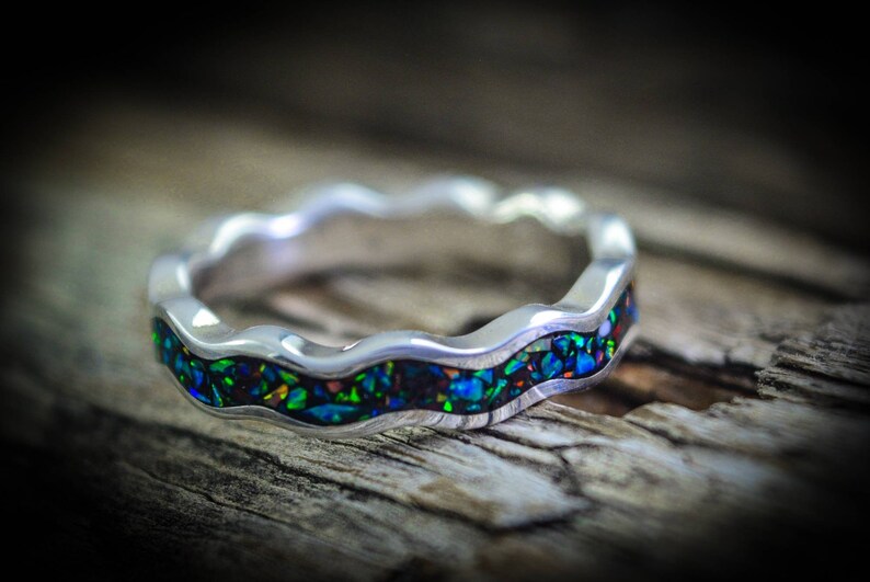 Wave Ring with Galaxy Opal 925 Sterling Silver Ring