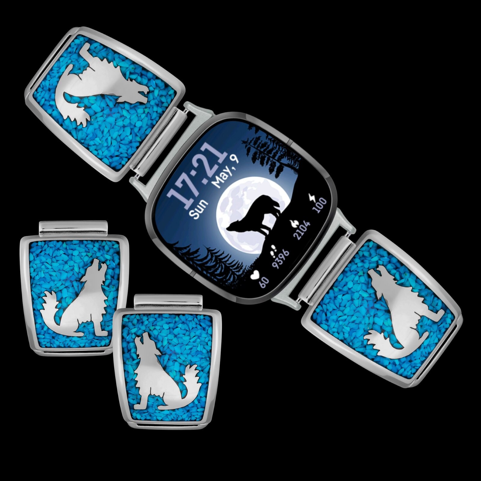 Sterling Silver Howling Wolf Watch Tips Smart Watch Etsy