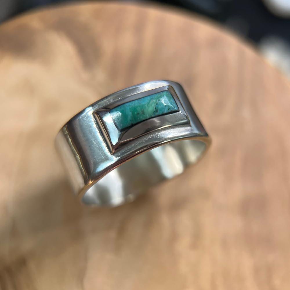 Wide Turquoise Band Ring>sterling Silver TURQUOISE Ring,bali