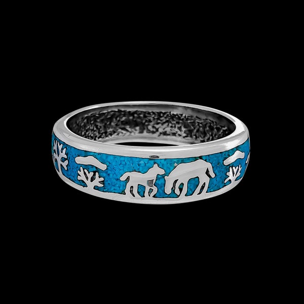 Horse Ring • 925 Sterling Silver • Navajo Handmade • Native American Jewelry • Colt Design • Turquoise