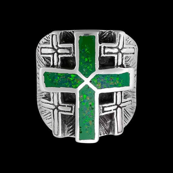 Detailed Crosses Native American Navajo Sterling Silver Christian Ring Detailed Crosses Native American Navajo Sterling Silver Christian Ring