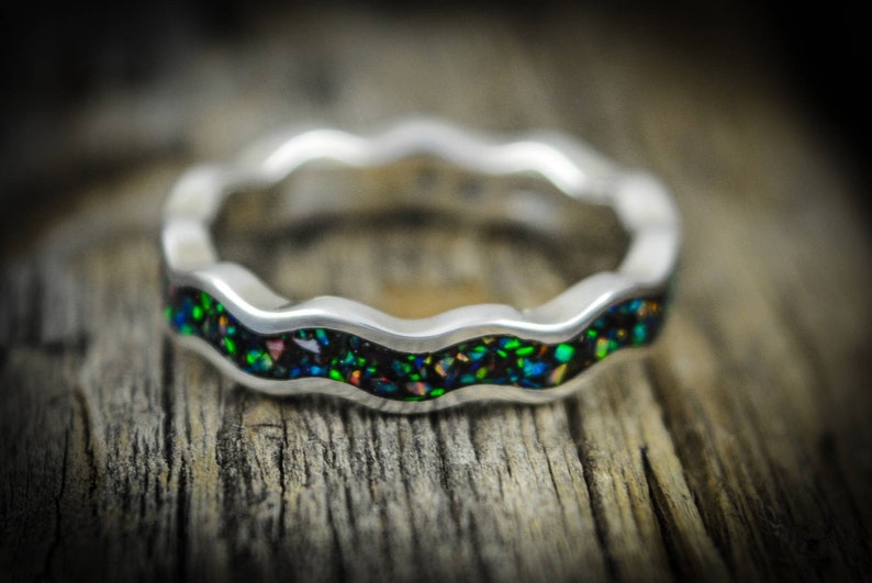 Wave Ring with Galaxy Opal 925 Sterling Silver Ring