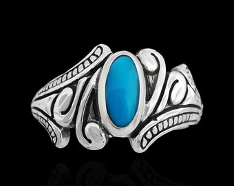 Nouveau Inlay Ring, Blue Resin, Size: 8