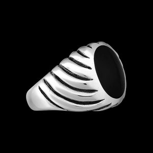 Size 10.5-925 Sterling Silver Oval Black Resin Ring, Curved Size 10.5-925 Sterling Silver Oval Black Resin Ring, Curved