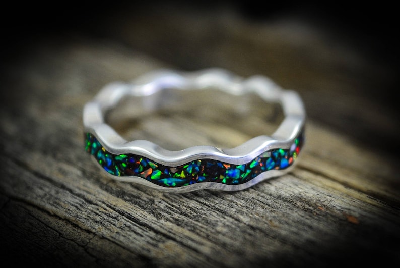 Wave Ring with Galaxy Opal 925 Sterling Silver Ring