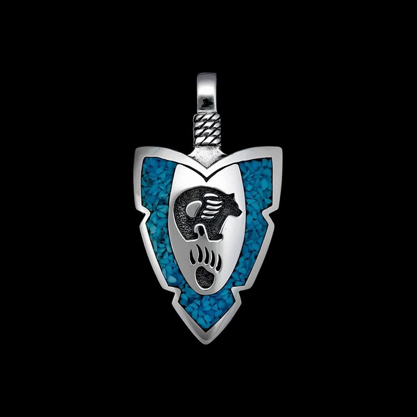 Pendentif pointe de flèche en argent sterling 925 turquoise de taille moyenne, pendentif ours détaillé avec patte et griffes, bijoux amérindiens,...