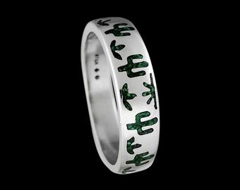 Sterling silver saguaro Cactus ring with Malachite chip inlay