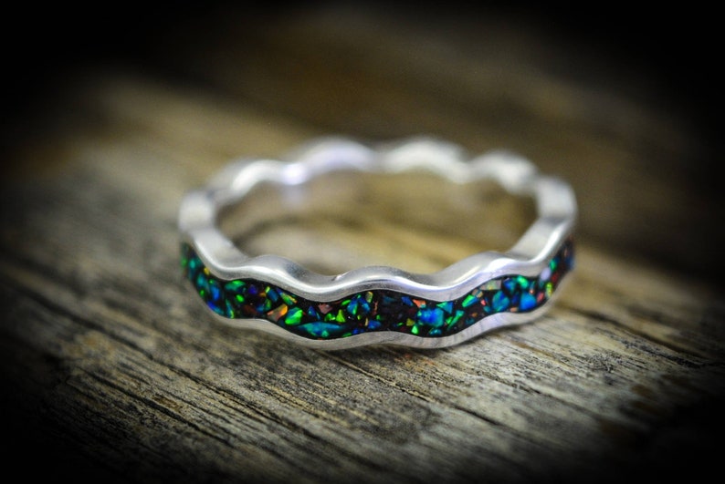 Wave Ring with Galaxy Opal 925 Sterling Silver Ring