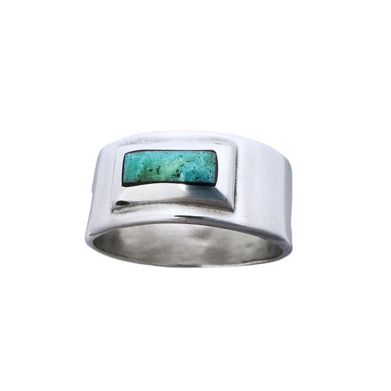 【超特価】 Ring Band Wide Turquoise and Silver Sterling – Etsy - 14 Size アクセサリー