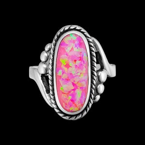 Size 9.5-925 Sterling Silver & Pink Opal Magnificent Oval Ring, Curved Braided Design, Handmade Opal Jewelry, Statement Birthstone Band