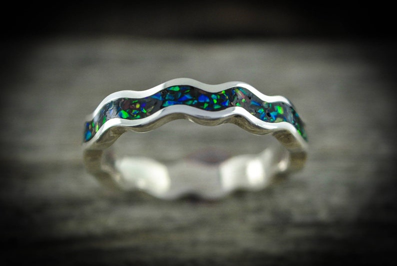 Wave Ring with Galaxy Opal 925 Sterling Silver Ring