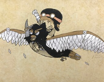 Steampunk Boy and Crow