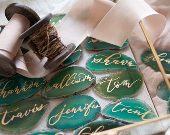 2"-3" Green Agate Slices Name Cards