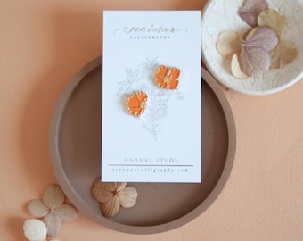 Orange California Poppies Enamel Earrings