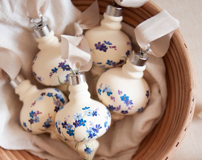 Beige Hand-Painted Ceramic Ornament with Forget Me Not