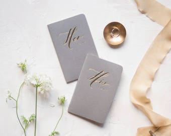 Wedding Vow Books Gold Foil Press on Grey Notebook-set of his and her with no personalization