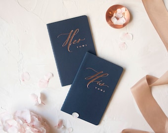 Wedding Vow Books Rose Gold Foil Press on navy notebook-set of his and her no personalization