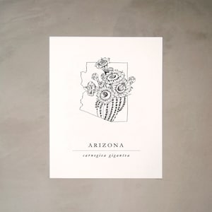 Arizona Saguaro Cactus Artprint | Black and White Botanical Illustration