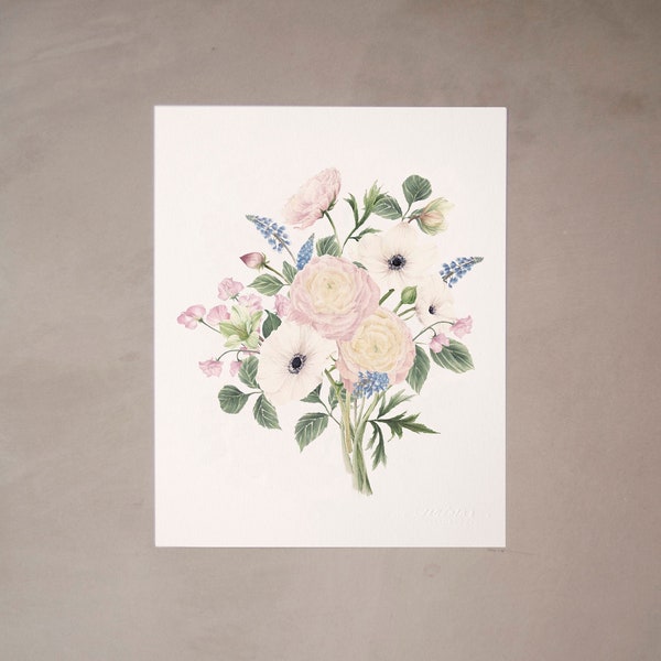 Watercolor Floral Bouquet Artprint 8"x10"