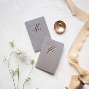 Wedding Vow Books Gold Foil Press on Grey Notebook-set of his and her with no personalization image 1