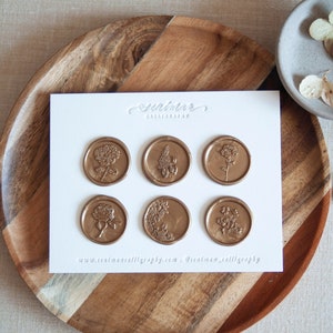 Gold Wax Stickers with Floral Designs - Set of 6