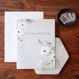A2 Folded Congrats Digitally Printed Greeting Card with Anemone Watercolor