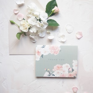 Sage Botanical Roses Acuarela Tarjetas de agradecimiento A2 Plegadas