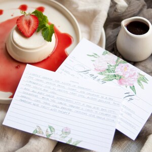 Recipe Cards with Watercolor Peonies Set of 10 image 1