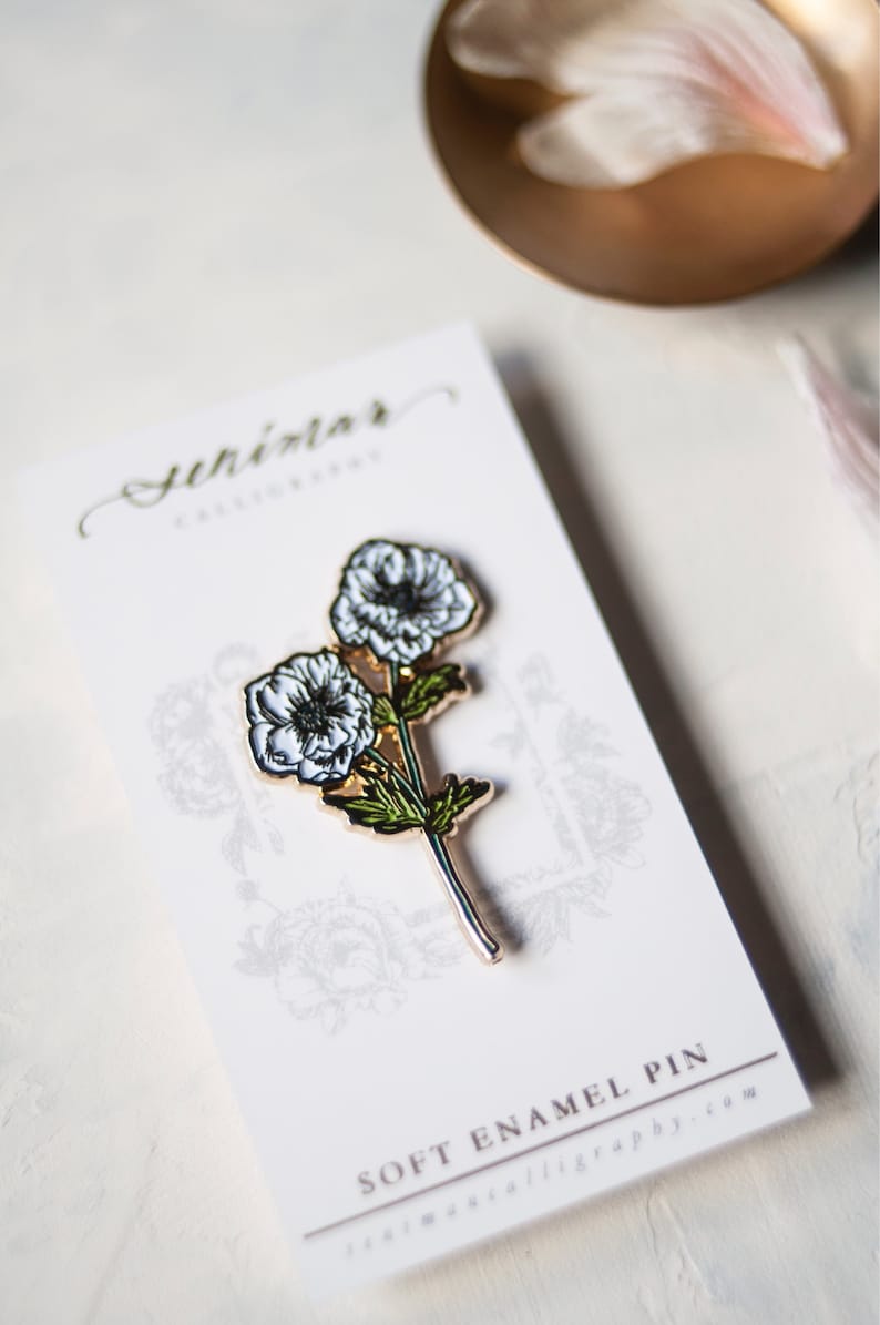 White Anemones Soft Enamel Pin