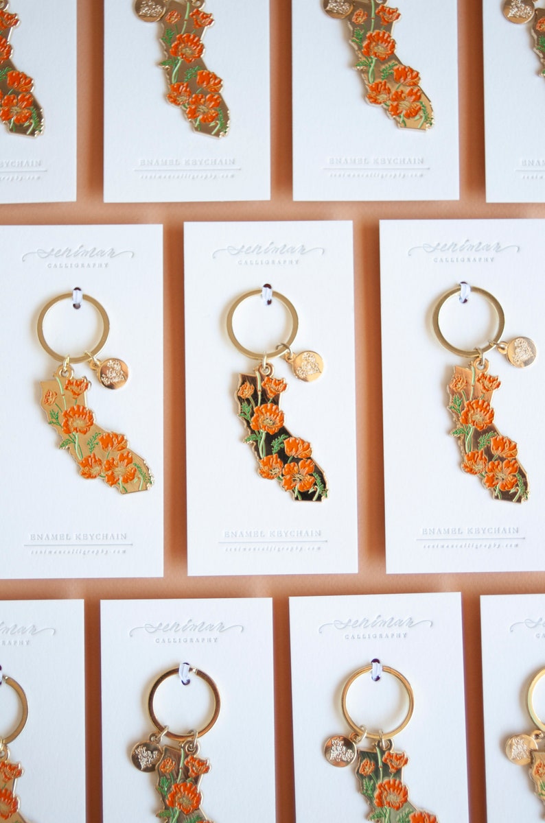 Gold California Poppy Soft Enamel Keychain image 2