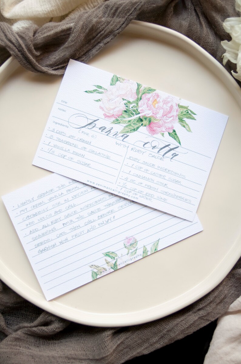 Recipe Cards with Watercolor Peonies Set of 10 image 4