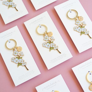 White Dogwoods Gold Soft Enamel Key Chain