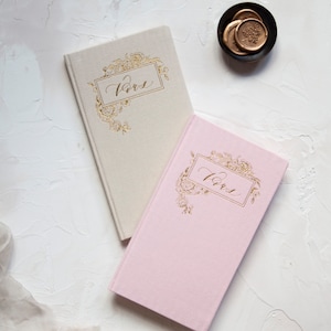 Wedding Vow Books with Gold Foil Press in Warm Linen Cover-Pair of 2 No Personalization
