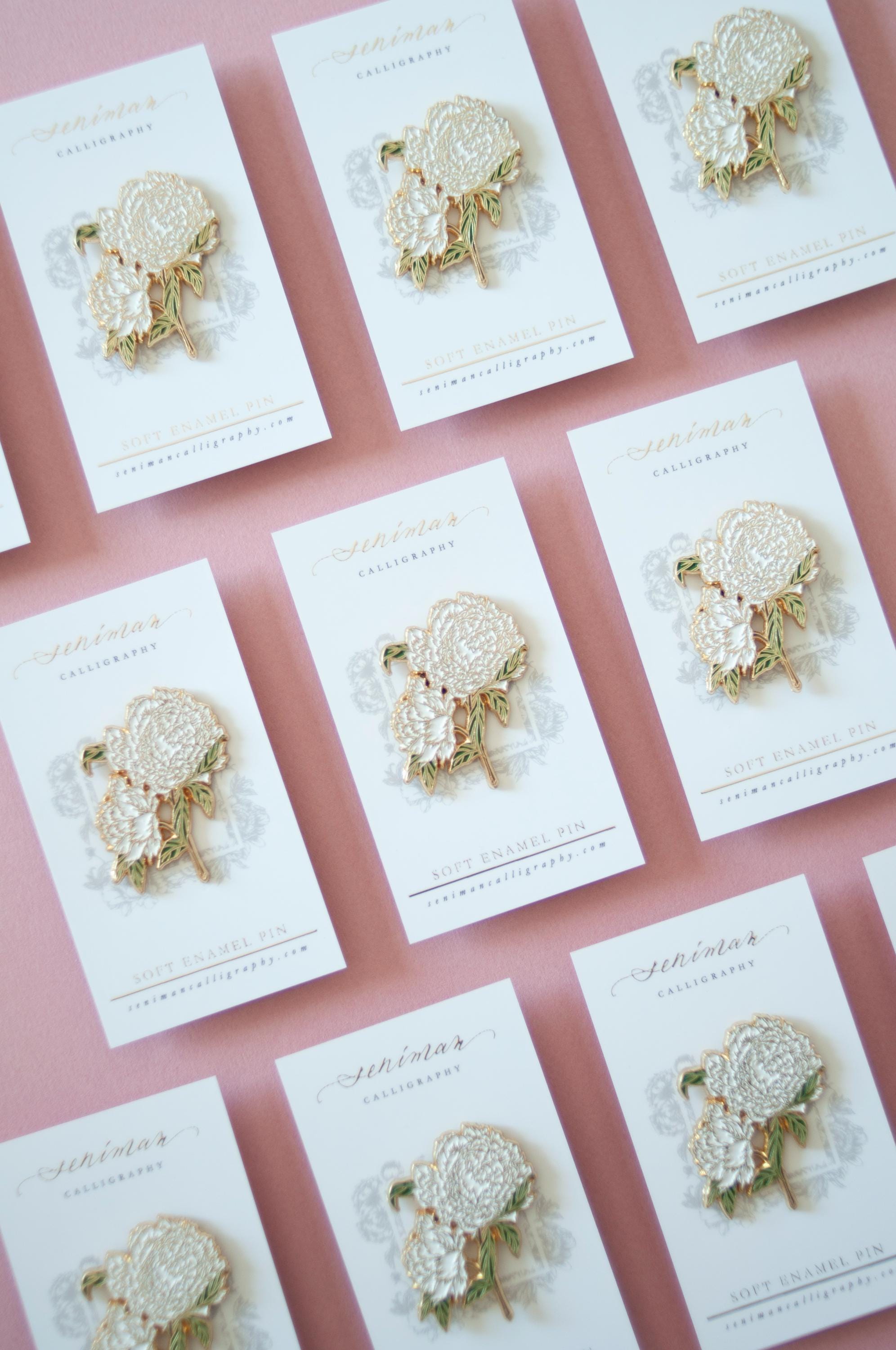 White Peony Festiva Maxima Soft Enamel Pin
