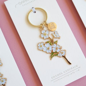 White Dogwoods Gold Soft Enamel Key Chain image 2