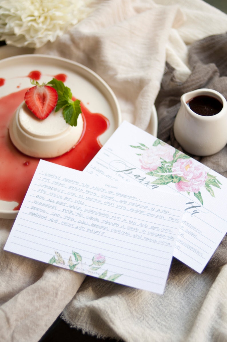 Recipe Cards with Watercolor Peonies Set of 10 image 1