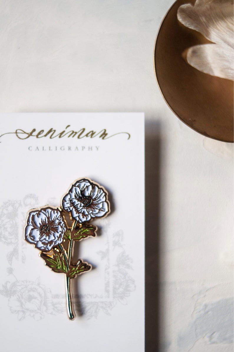 White Anemones Soft Enamel Pin