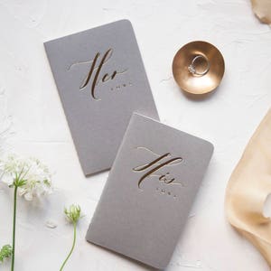 Wedding Vow Books Gold Foil Press on Grey Notebook-set of his and her with no personalization image 3