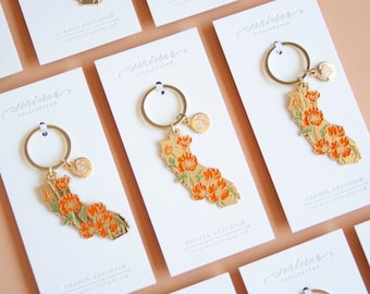 Gold California Poppy Soft Enamel Keychain