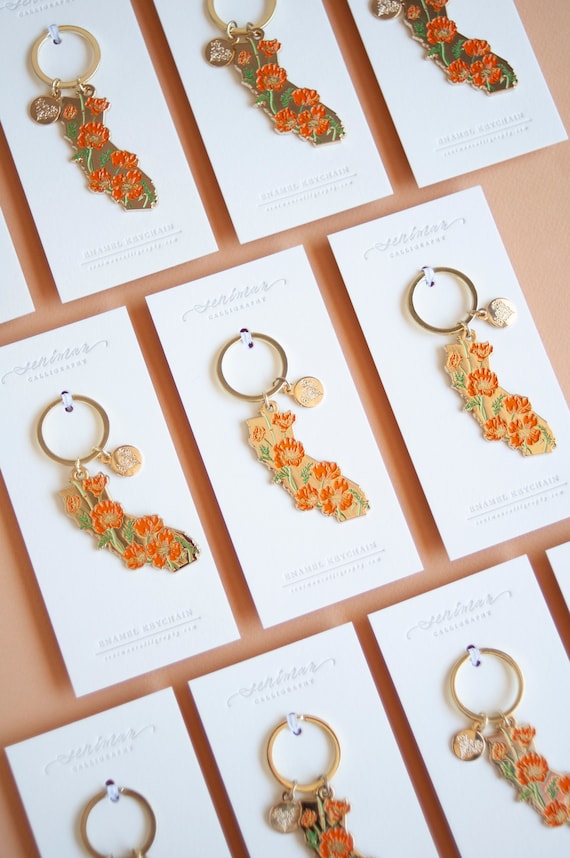 Gold California Poppy Soft Enamel Keychain