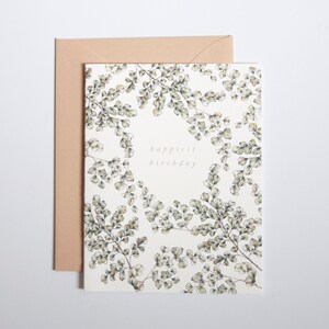 Happiest Birthday Carte de vœux imprimée numériquement avec Maidenhair Fern A2 plié