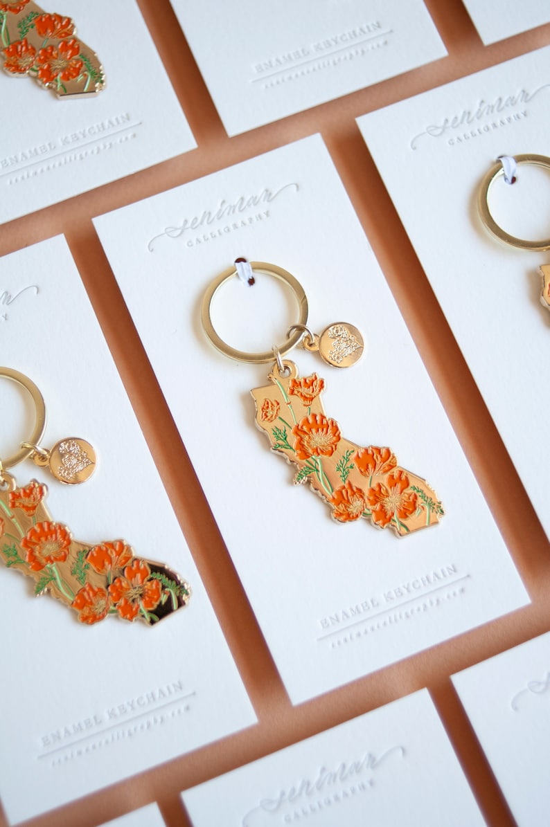 Gold California Poppy Soft Enamel Keychain image 3