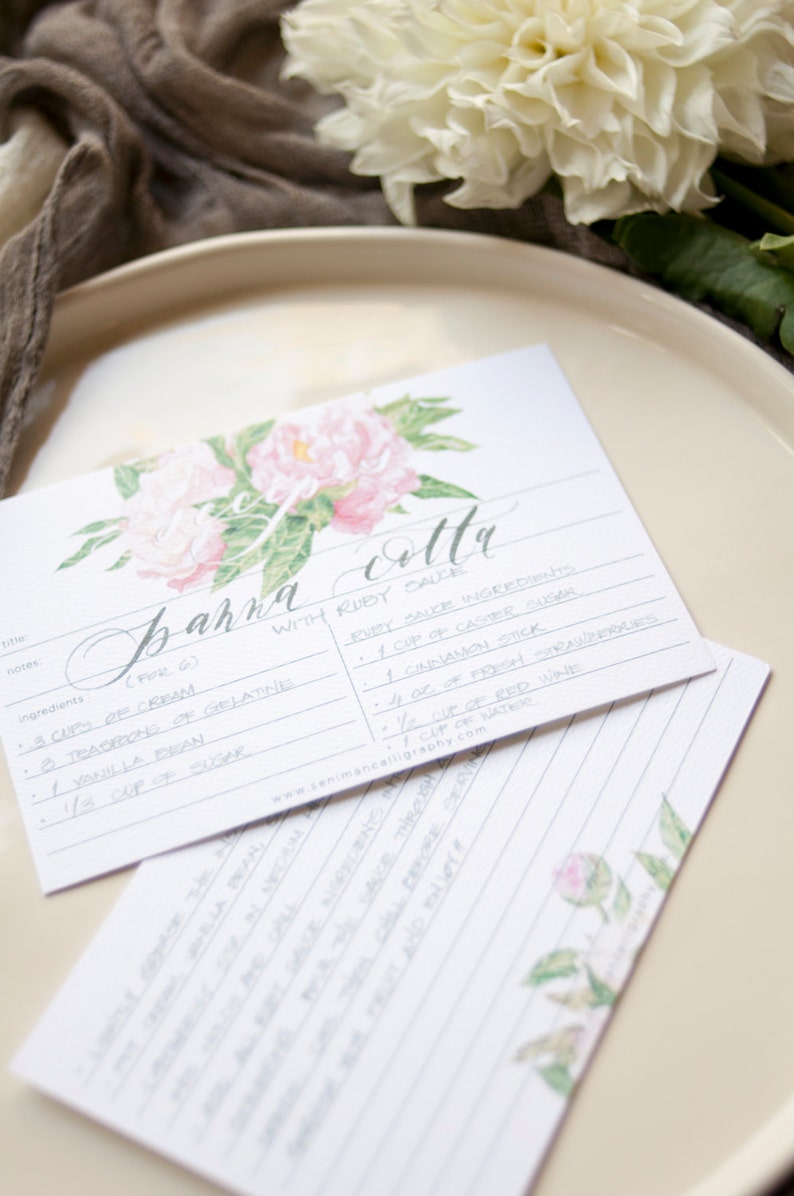Recipe Cards with Watercolor Peonies Set of 10 image 3