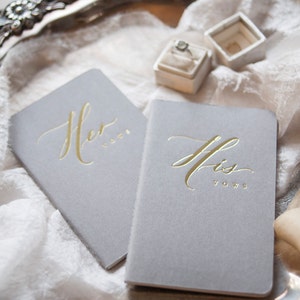 Wedding Vow Books Gold Foil Press on Grey Notebook-set of his and her with no personalization image 6